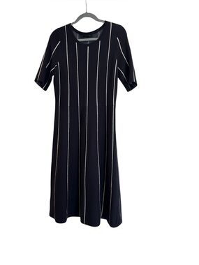 Ann Taylor Blue knitted Midi Dress with White Vertical Stripe